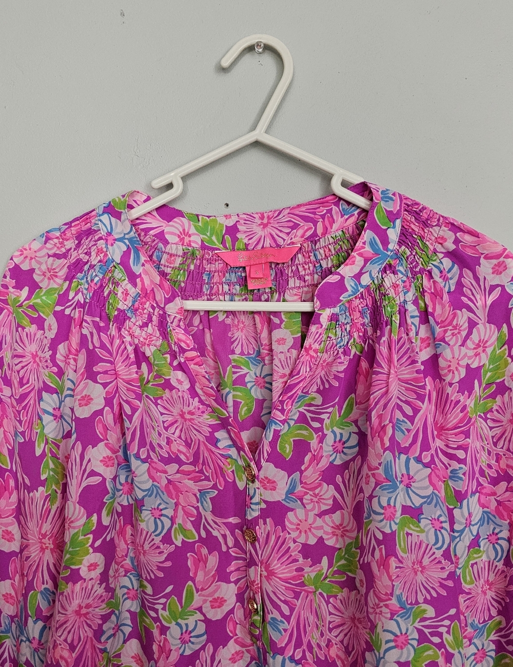 NWOT Lily Pulitzer Silk Pink Floral Blouse - Picture 2 of 10